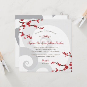 Invitation Rouge Sakura Fleurs cerisiers fleurs Mariage