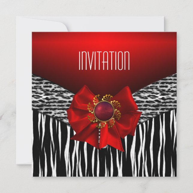 Invitation rouge sauvage noir blanc (Devant)