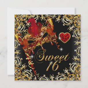 Invitation Rouge Sweet Seize Mascarade Or