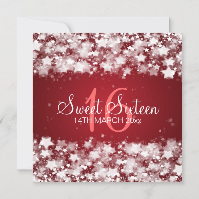 Invitation Rouge Sweet sixteen des étoiles éblouissantes (Devant)