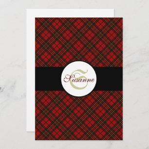 Invitation Rouge tartan Noël plaid hiver motif Monogramme
