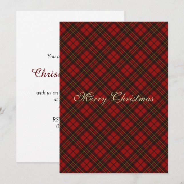 Invitation Rouge tartan Noël plaid vacances hiver motif (Devant / Derrière)