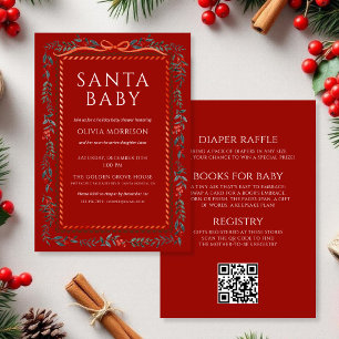 Invitation Rouge Tout en Un Santa Baby Noël Baby Shower