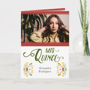 Invitation Rouge traditionnel mexicain Floral Photo Quinceane