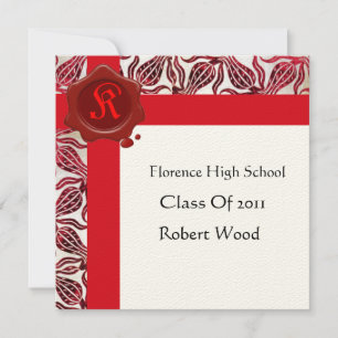 Invitation ROUGE TULIPS GRADUATION PARTI Cire Monogramme de p