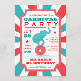 Invitation Rouge | Turquoise Carnival Party Big Top Anniversa