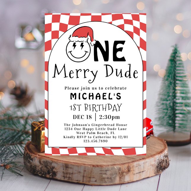 Invitation Rouge Un Mec Heureux Noël 1er Anniversaire (Créateur téléchargé)