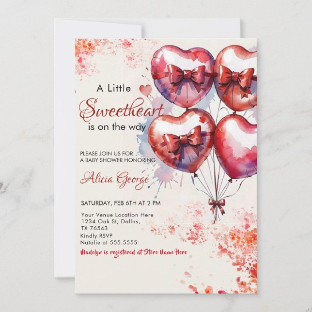Invitation Rouge Un peu amoureux Balloons et baby shower arc (Devant)