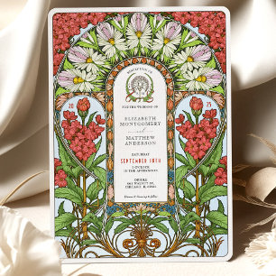 Invitation Rouge Valérian & Blanc Daisy Art Nouveau Mariage