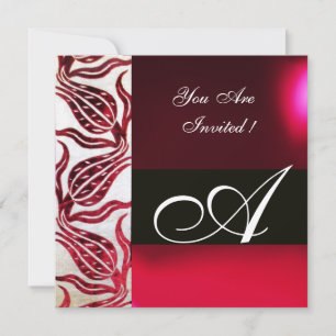 Invitation ROUGE VELVET DAMASK TULIPS MONOGRAMME Bourgogne Bl