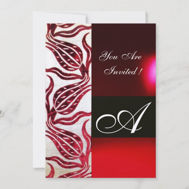 Invitation ROUGE VELVET TULIP MONOGRAM Bourgogne Champagne Bl (Devant)