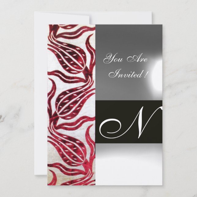Invitation ROUGE VELVET TULIP MONOGRAM Bourgogne Champagne bl (Devant)