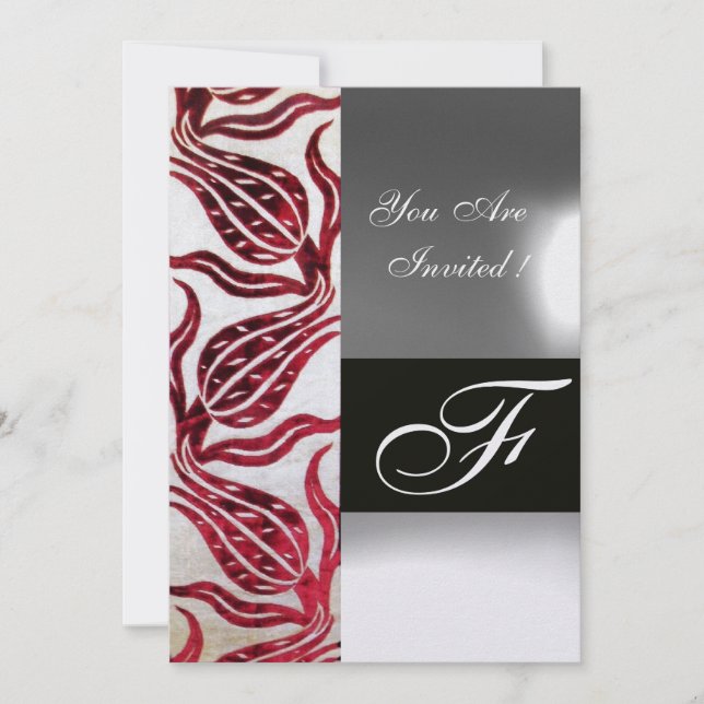 Invitation ROUGE VELVET TULIP MONOGRAMME Bourgogne blanche gl (Devant)