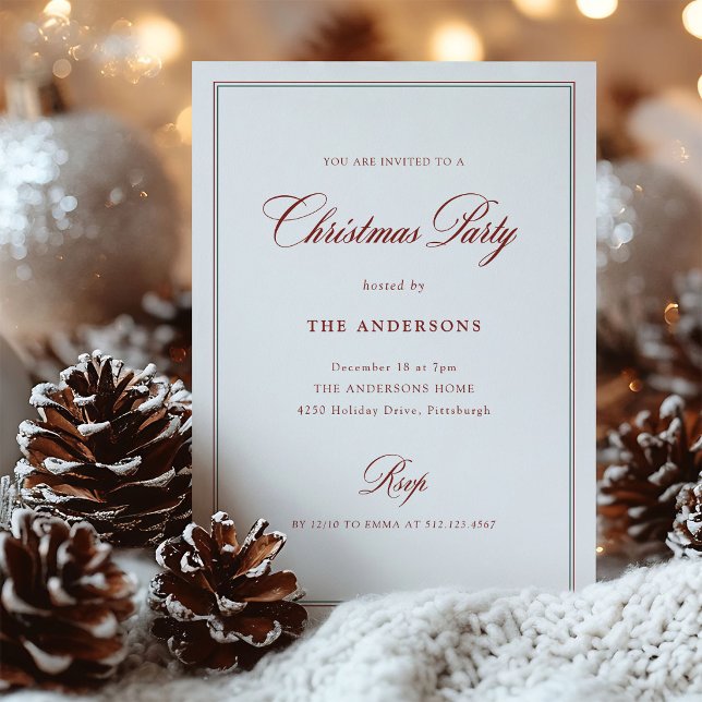 Invitation Rouge Vert Blanc Élégance Classique | Fête de Noël (Créateur téléchargé)