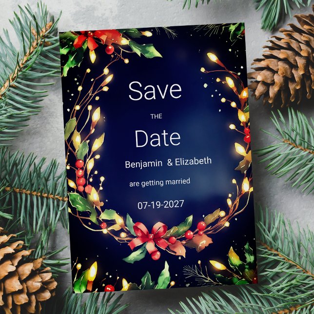 Invitation Rouge vert bleu Fleur de Noël Sauvez la date (Red green blue Christmas floral Save the Date)