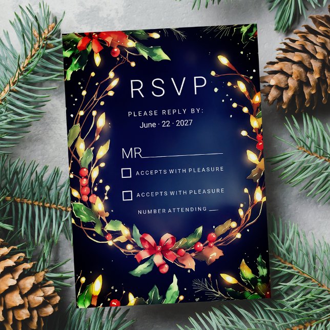 Invitation Rouge vert bleu fleur de Noël wreathe RSVP (Red green blue Christmas floral wreathe RSVP)