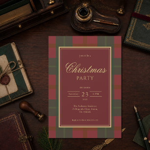 Invitation Rouge Vert Carreaux Classique Fête de Noël