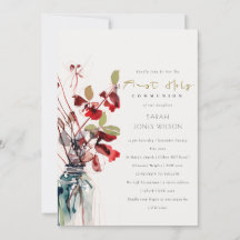 Rouge Vert Floral Vintage Encre Premier Communion