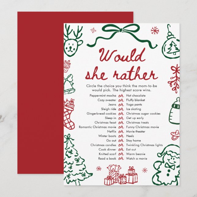 Invitation Rouge Vert Hiver Noël Plutôt Qu'un Jeu (Devant / Derrière)