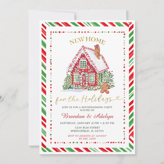 Invitation Rouge & Vert Noël Nouvelle Maison Chauffage de la  (Devant)
