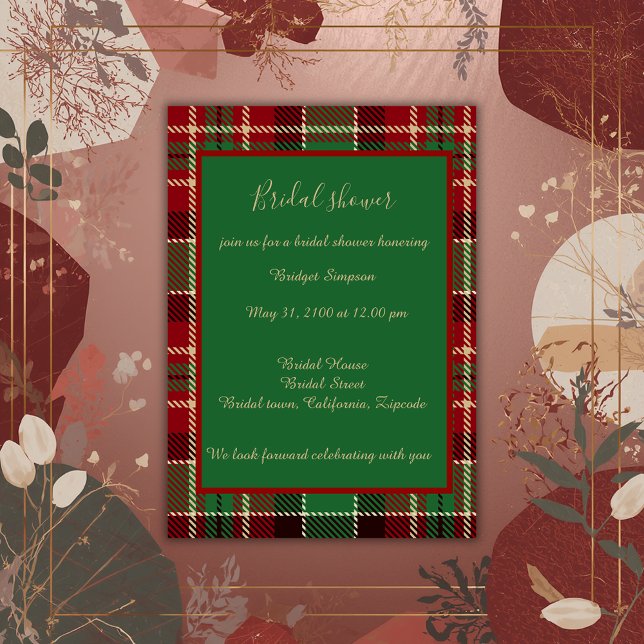 Invitation rouge vert noir écossais celtique tartan mariage (Créateur téléchargé)