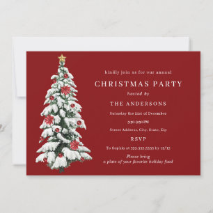 Invitation Rouge Vert Or Arbre Traditionnel Fête de Noël