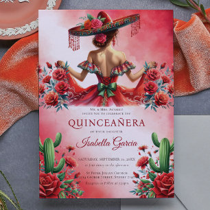 Invitation Rouge Vert style mexicain Quinceañera