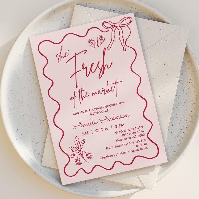 Invitation Rouge Whimsical Frais Hors Fête des mariées Du Mar (Fresh off the Market Bridal Shower Invitation, Whimsical Market Farmers Bridal Shower Invitation )