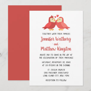 Invitation Rouges Mariage Burgundy Inséparables Oiseaux Migno