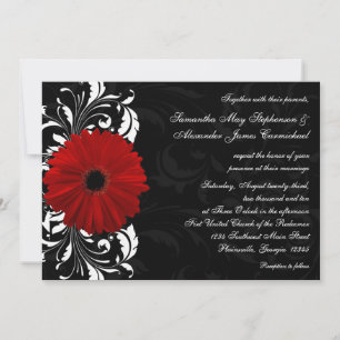 Invitation Rouges, noirs et blancs Gerbera Daisy Mariage