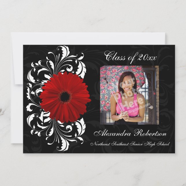Invitation Rouges/Noirs Gerbera Daisy Graduation (Devant)