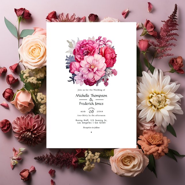 Invitation Rouges Rosâtres Floral Mariage d'Automne (Créateur téléchargé)