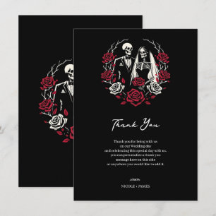 Invitation Rouges & Roses Blanches Squelette Mariage Merci