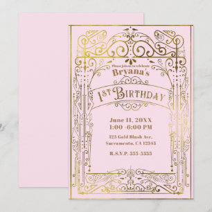 Invitation Rougissent anniversaire victorien vintage d'or