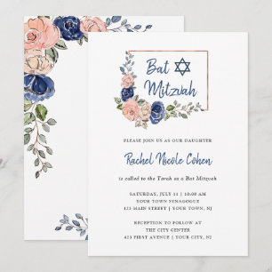 Invitation Rougissent et le bat mitzvah géométrique floral du