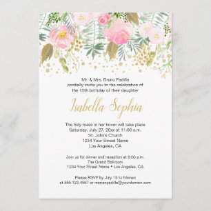 Invitation Rougissent la verdure rose Quinceanera de parties