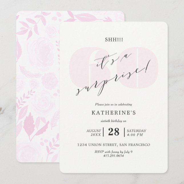 Invitation Rougissent l'anniversaire rose de surprise de (Devant / Derrière)