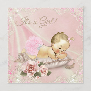Invitation Rougissent le baby shower blond rose de fille