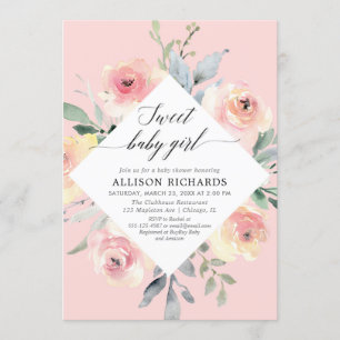 Invitation Rougissent le baby shower doux floral de bébé