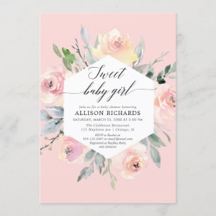 Invitation Rougissent le baby shower floral rose de fille de