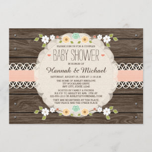 INVITATION ROUGISSENT LE BABY SHOWER FLORAL RUSTIQUE DE