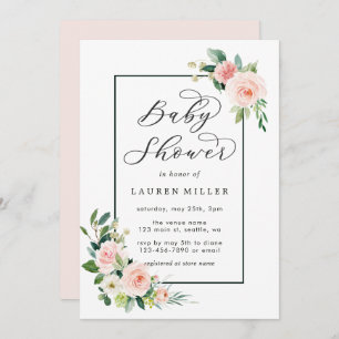 Invitation Rougissent le baby shower rose de fleur