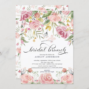 Invitation Rougissent le brunch floral rose de Fête de la