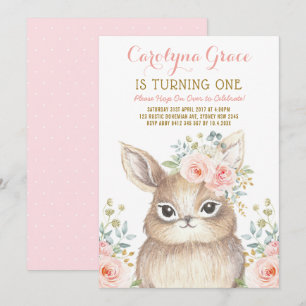 Invitation Rougissent le ęr anniversaire de lapin floral de