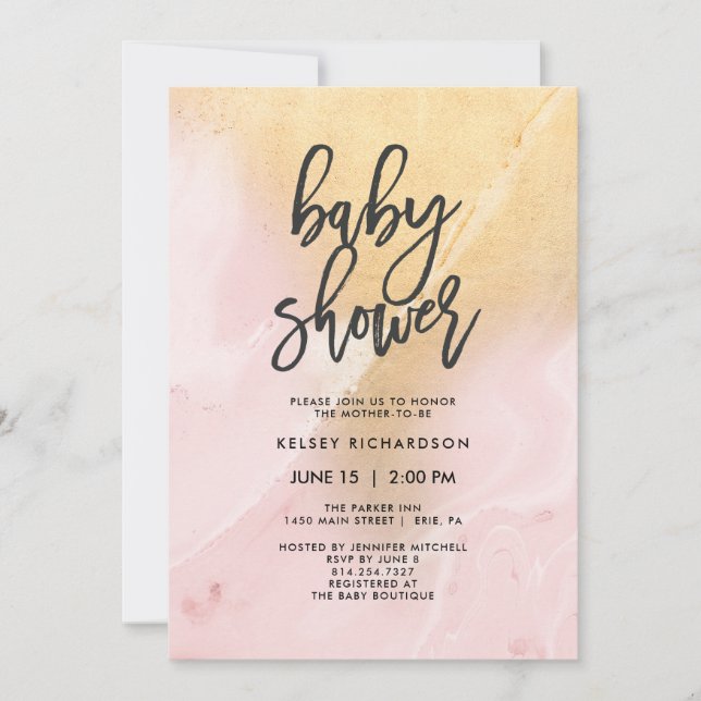 Invitation Rougissent le rose et le baby shower du marbre | (Devant)