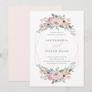 Invitation Rougissent le rose et le rose   floral géométrique