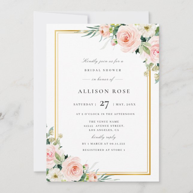 Invitation rougissent l'invitation nuptiale florale rose de (Devant)