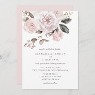 Invitation Rougissent mariage rose d'aquarelle de roses et de