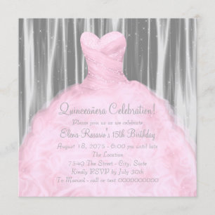 Invitation Rougissent Quinceañera gris rose