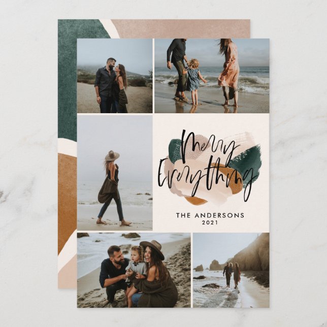 Invitation Rouille abstraite moderne 5 photo vacances de Noël (Devant / Derrière)